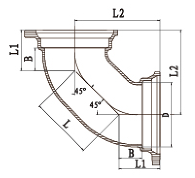B型雙45度彎頭結(jié)構(gòu)圖